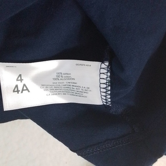 Carter's Kid Long Sleeve Cotton Top Tee Size 4 Navy‎ w/ Applique - Picture 10 of 12